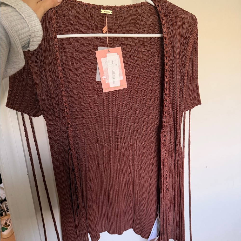 Cult Gaia Chocolate Ribbed Tie-Front Crop Top - Picture 4 of 5
